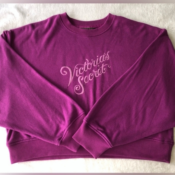 Victoria's Secret Purple Embroidered Crewneck Cropped Sweatshirt Size XL EUC - Picture 14 of 16